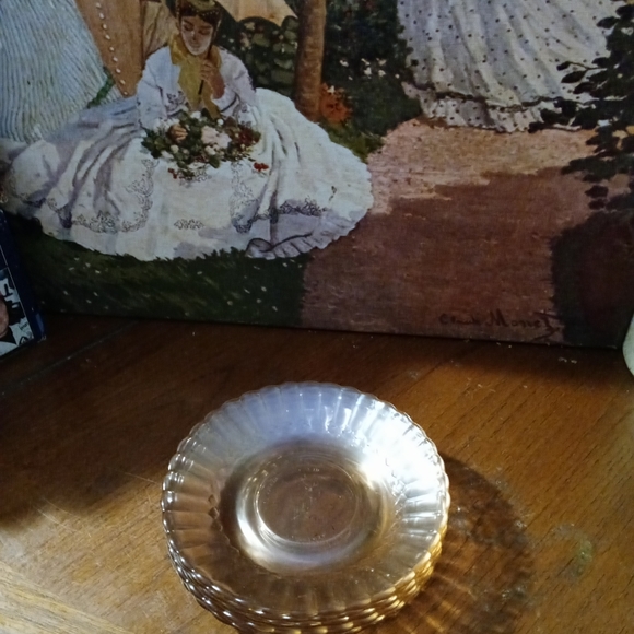 5 Vintage Fortecrisa pink glass saucers set. &Adeline Blue Cookie Jar,Nice ๐ป๐ - Picture 8 of 15